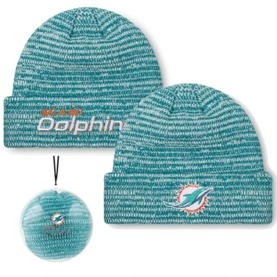 Image of FOCO NFL Unisex Adult Official Marled Cold Weather Cuffed Knit Beanie in Clear Holiday Ball Ornament, Miami Dolphins, One size