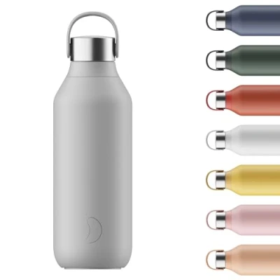 Image of Chilly&#039;s Series 2 Water Bottle Stainless Steel Thermal Bottles with Double Wall Vacuum, Soft Collar &amp; Carry Loop Granite Grey, 500ml