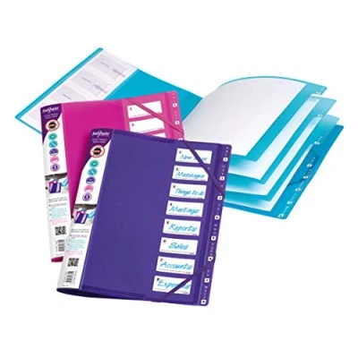 Image of Snopake A4 8 Part FileLastic with Duo Index [Pack of 5] Multi File/Divider Elasticated Closure [Electra Assorted] 14965