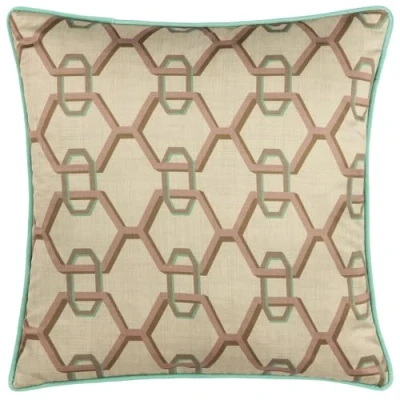 Image of Paoletti Carnaby Chain Geometric Satin Feather Filled Cushion Ivory Size 45 cm x