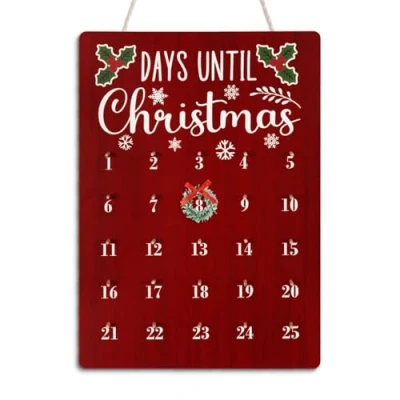 Image of Second Ave Advent Calender Christmas Countdown Wooden Hanging Decoration Festive Home Sign Plaque