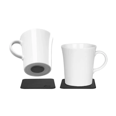 Image of Silwy® Porcelain Magnetic Handle Cups (Set of 2) Including Two Metal Nano Gel Pads Black Non Slip Camping and Caravanning Cups, Boat Yacht Accessories