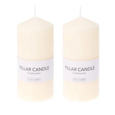 Image of Pack of 2 Cream Church Pillar Candle Unscented Ivory Tall Decorative 15cm