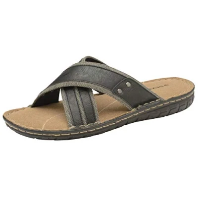 Image of DUNLOP Mens Sandals Memory Foam Touch Fastening Open Toe Flip Flop Mules Summer Shoes (8 UK, Caleb Black)