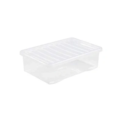 Image of M1SS Set of 3 Clear Crystal Plastic Storage Boxes With Lid Home Office Stackable Nestable Container Made in U.K (32 Litre)