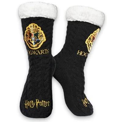 Image of Harry Potter Women&#039;s Slippery Socks Black Hogwarts Woolly Bed One Size Fits 5 8 Official Merchandise