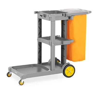 Image of ulsonix UNICLEAN 13 Cleaning Janitorial Hotel Trolley Cart (Laundry Bag Yellow, Lid, Plastic, 3 Levels)