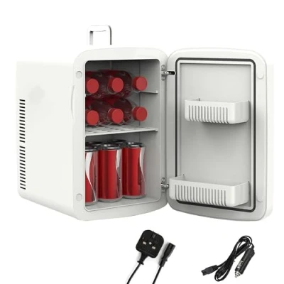 Image of Crystals Mini Fridge, 4/10/15L Litre Table Top Small Fridge Cooler &amp; Warmer for Car Bedrooms Desk Office, 12V DC 220 AC, Energy Efficient (White, 15 Liter)