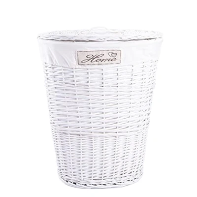 Image of Wicker Oval Laundry Basket Bathroom Storage Bag Bin With Liner and Lid (White)