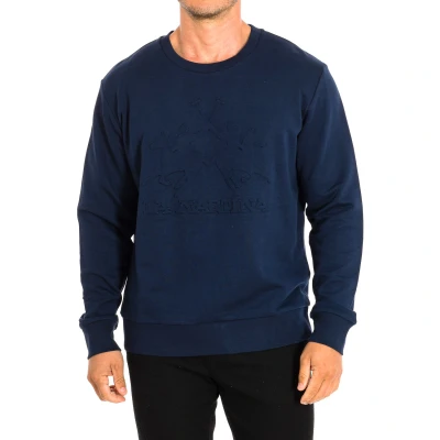 Image of La Martina Mens Long sleeve crew neck sweatshirt TMF003 FP221 man Blue Cotton Size Small