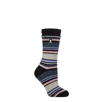 Image of Women&#039;s 1 Pair SOCKSHOP Heat Holders 2.3 TOG Patterned Thermal Socks Geneva Multi Stripe Black Denim 4 8