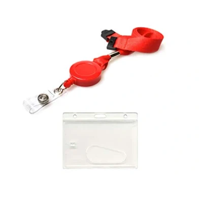 Image of ID Card It Lanyard Neck Strap with Safety Breakaway, Retractable Reel and Pass Badge Holder Enclosed for Work, Office, Security (Red Horiz Enclosed)