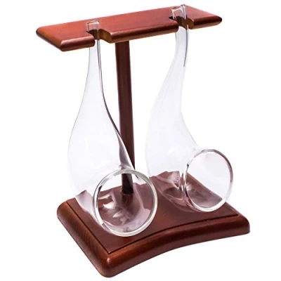 Image of Vinology Bar Bespoke Pipe Sipping Glasses Set with Wooden Display Stand 75ml Pack of 2 Smoking Cocktails
