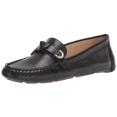 Image of Cole Haan Women&#039;s Evelyn Bow Driver Driving Style Loafer, Black Leather, 6 UK