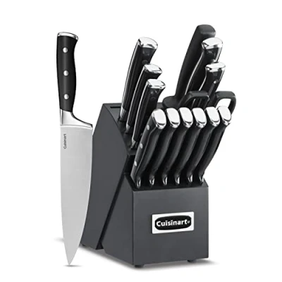 Image of Cuisinart C77BTR 15PBK Classic Forged Triple Rivet, 15 Piece Knife Set with Block, Superior High Carbon Stainless Steel Blades for Precision and Accuracy, Black