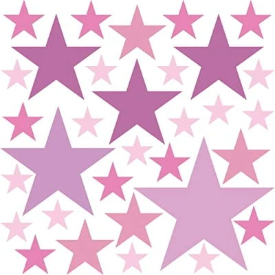 Image of PREMYO Set of 32 Stars Wall Stickers Kids Nursery Decor Easy to Apply Decals for Bedrooms Girls Boys Pastell Pink