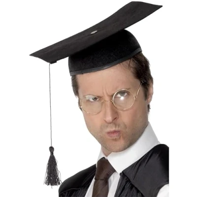 Image of Smiffys Mortar Felt Board Hat, Black with Tassel, Deluxe, School Days Fancy Dress, Adult Dress Up Hats