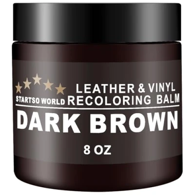 Image of STARTSO WORLD Leather Recoloring Balm Repair Cream kit for Restoration Dark Brown Couches, Sofa, Furniture Color Dye Restorer 8oz with Tool 3 pcs Sponges, 1pcs Spoon, Brush, 1 Pair Gloves