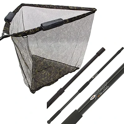 Image of 42&quot; Dual Float Landing Net Carp Fishing in Camo with 2m Telescopic Handle Pole and Case NGT