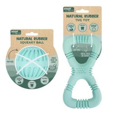 Image of YöL Set Of 2 Natural Rubber Pet Dog Puppy Ball &amp; Tug War Chew Toy Squeaky Non Toxic Durable Dental Stimulating