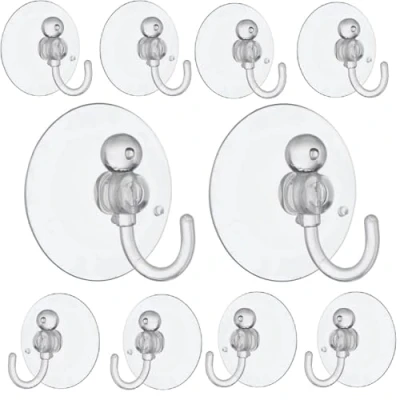 Image of Merriway BH02030 (10 Pcs) Clear Plastic Suction Hook, 25 mm (1 Inch) Pack of 10 Pieces