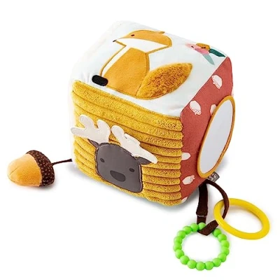 Image of Little Big Friends Soft Activity Cube Developmental Toy Encourages Hand Eye Coordination and Motor Skills Forest