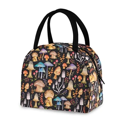 Image of Mushroom Lunch Bag for Women Men Reusable Insulated Tote Office Work School Picnic Hiking