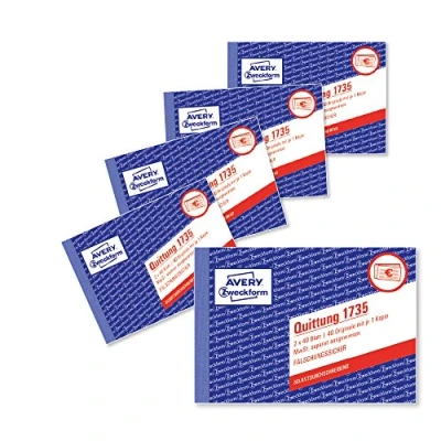 Image of Avery Zweckform 1735 5 A6 Receipt Paper Pad with VAT 2x 40 Sheets Pack
