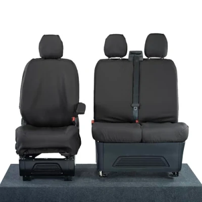 Image of UK Custom Covers To Fit The All New Transit (2023 Onwards) Tailored Heavy Duty Waterproof Front Seat (Single/Double NO Pull Down Tray) Black SC335BAD2