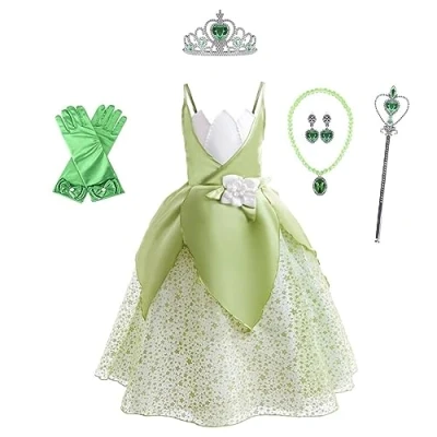 Image of Lito Angels Princess Tiana and the Frog Fancy Dress Up Costume with Accessories Set for Kids Girls Age 10 12 Years (Tag Number 140)