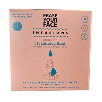 Image of Erase Your Face Infusions 2 Pack of Reusable Make Up Remove Cloths Hyaluronic Acid or Collagen (Hyaluronic Infused)