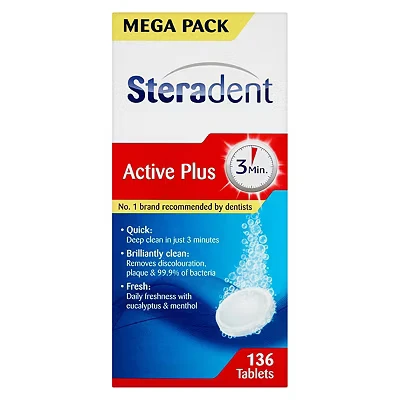 Image of Steradent Active Plus Denture Cleaner Menthol 136 Tablets