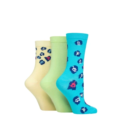 Image of Women&#039;s 3 Pair SOCKSHOP Wildfeet Patterned Bamboo Socks Animal Blue / Green Yellow 4 8