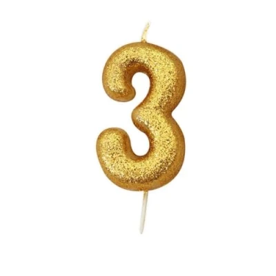 Image of Anniversary House Metallic Gold Glitter Candle, Number 3, 3rd Birthday Cake Topper, 7 Centimeters, AHC90/3