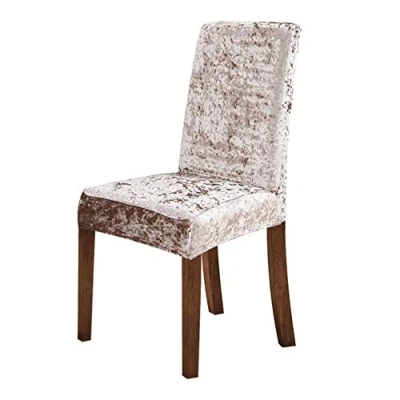 Image of New Crushed Velvet Dining Chair Cover, Spandex Elastic Slipcover Case for Room Kitchen Wedding Banquet,Taupe,6pcs