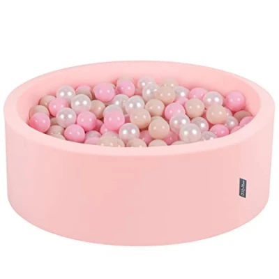 Image of KiddyMoon 90X30cm/200 Balls ∅ 7Cm / 2.75In Baby Foam Ball Pit Made In EU, Pink:Pastel Beige/Light Pink/Pearl