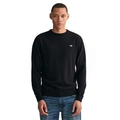 Image of GANT Men&#039;s Superfine Lambswool C Neck Pullover Sweater, Black,