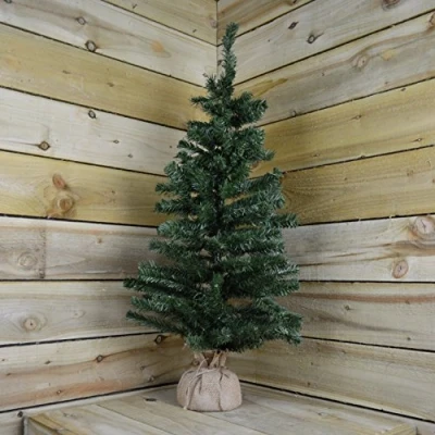 Image of 90cm (3ft) Mini Plain Green Christmas Tree in a Jute Bag
