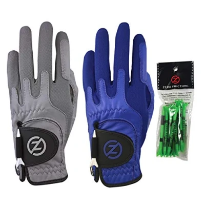 Image of Zero Friction Men&#039;s Cabretta Elite Left Hand Universal Fit Golf Gloves 2 Pack, One Size, Grey &amp; Blue