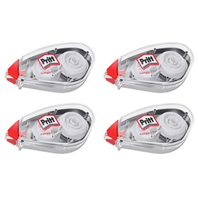 Image of Pritt Compact Flex Correction Roller, Immediately Overwritable, Easy to Use with Flexible Tip, Tape Length 10 m, Width 4.2 mm, Economy Set 4 Rollers, 9H PCK4B4X