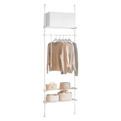 Image of SoBuy KLS07 SCH, Adjustable Wardrobe Organiser Clothes Shelf System Hanging Rail Telescopic Storage Shelving, Black