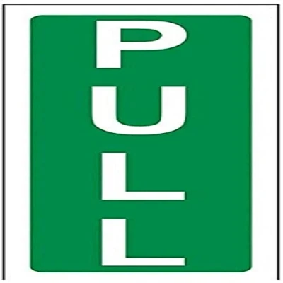 Image of V Safety 22020AA S Pull Sign Portrait 60mm x 150mm Self Adhesive Vinyl, Green