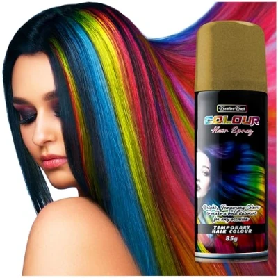 Image of KreativeKraft Temporary Colour Hair Spray, Wash Out for Adults and Teens (Gold)