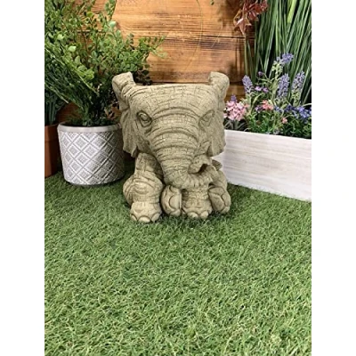 Image of STONE GARDEN ELEPHANT PLANTER PLANT POT FLOWER HAND CAST ORNAMENT