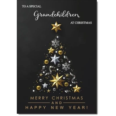 Image of doodlecards Grandchildren Christmas Card Black Abstract Tree Medium Size for with Plain Envelope