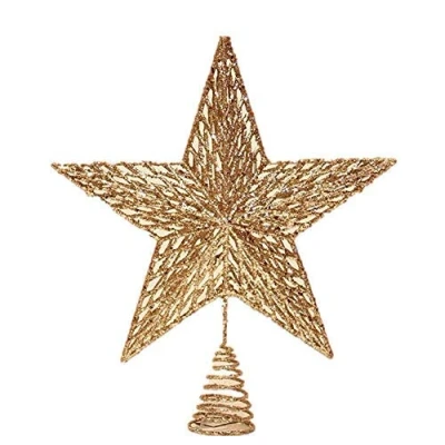 Image of Gisela Graham Christmas White Gold Colour Glitter Tree Top Star Topper 32cm