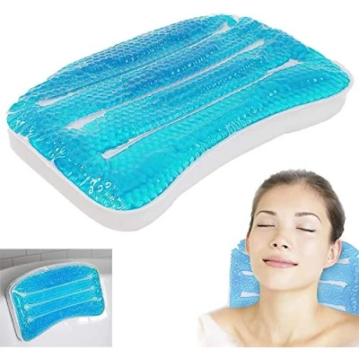 Image of Mantraraj Cooling Gel Bath Tub Bathroom Spa Pillow Head Neck Rest Support Cushion Water Non Slip For Calming &amp; Easing Compress Gift