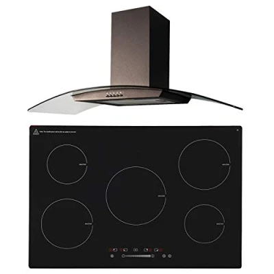 Image of SIA 90cm 5 Zone Black Touch Control Induction Hob &amp; Curved Glass Cooker Hood Fan