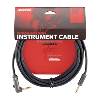 Image of D’Addario Accessories Custom Series Circuit Breaker Guitar Cable Momentary Kill Switch Instrument with ¼ Inch Ends On/Off for Silent Changes Right Angle, 20 feet