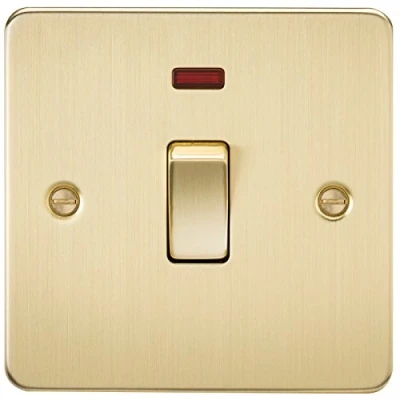 Image of KnightsBridge Flat Plate 20A 1G DP switch with neon brushed brass